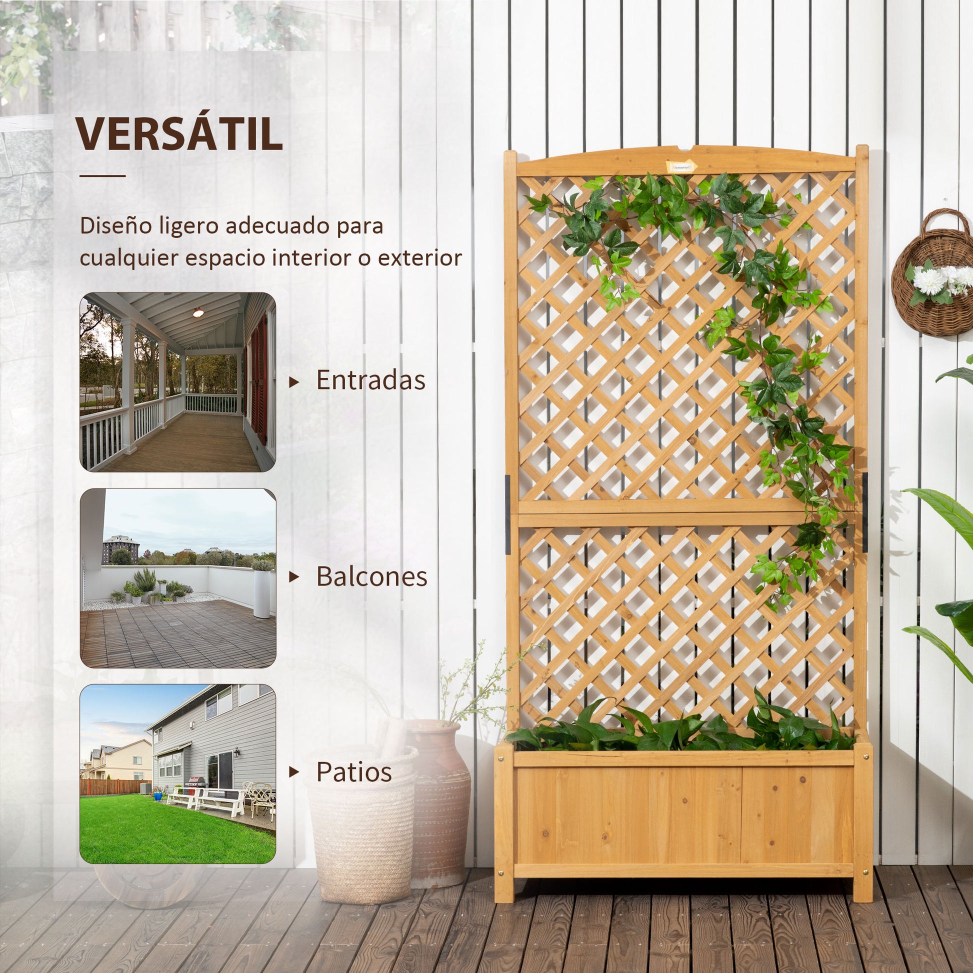 Garden Plant Bed with Trellis Planter with Lattice Climbing Plant Holder Flower Cultivation Plants for Outdoor Patio Terrace Balcony 90x45x180 cm Natural Wood