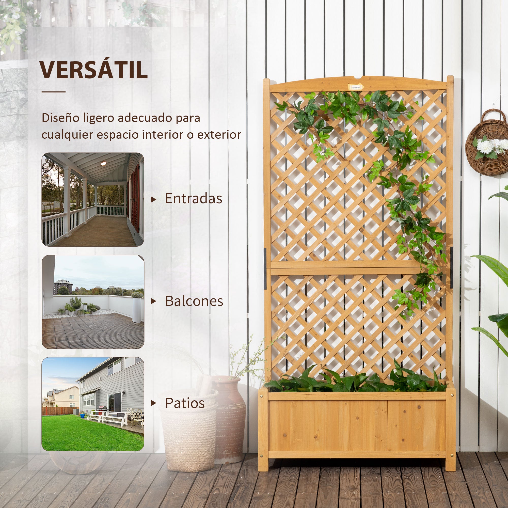 Garden Plant Bed with Trellis Planter with Lattice Climbing Plant Holder Flower Cultivation Plants for Outdoor Patio Terrace Balcony 90x45x180 cm Natural Wood