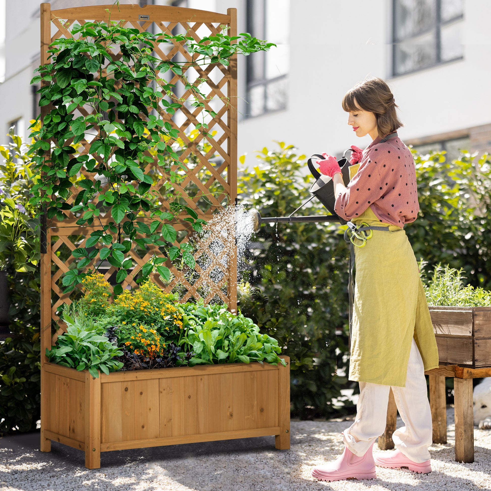 Garden Plant Bed with Trellis Planter with Lattice Climbing Plant Holder Flower Cultivation Plants for Outdoor Patio Terrace Balcony 90x45x180 cm Natural Wood