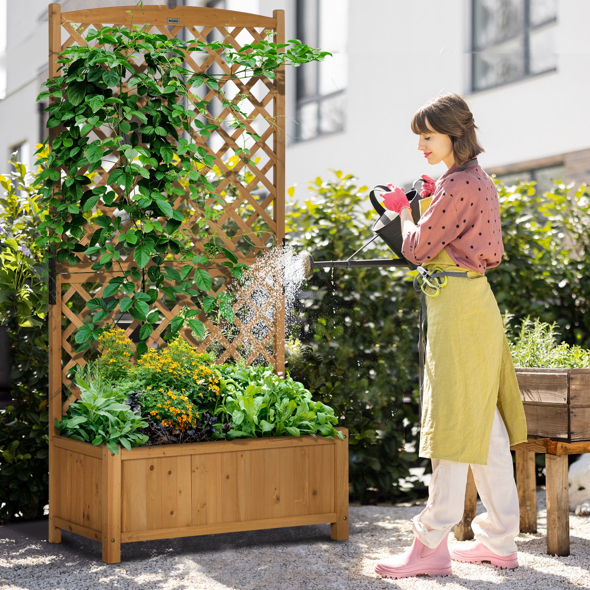Garden Plant Bed with Trellis Planter with Lattice Climbing Plant Holder Flower Cultivation Plants for Outdoor Patio Terrace Balcony 90x45x180 cm Natural Wood