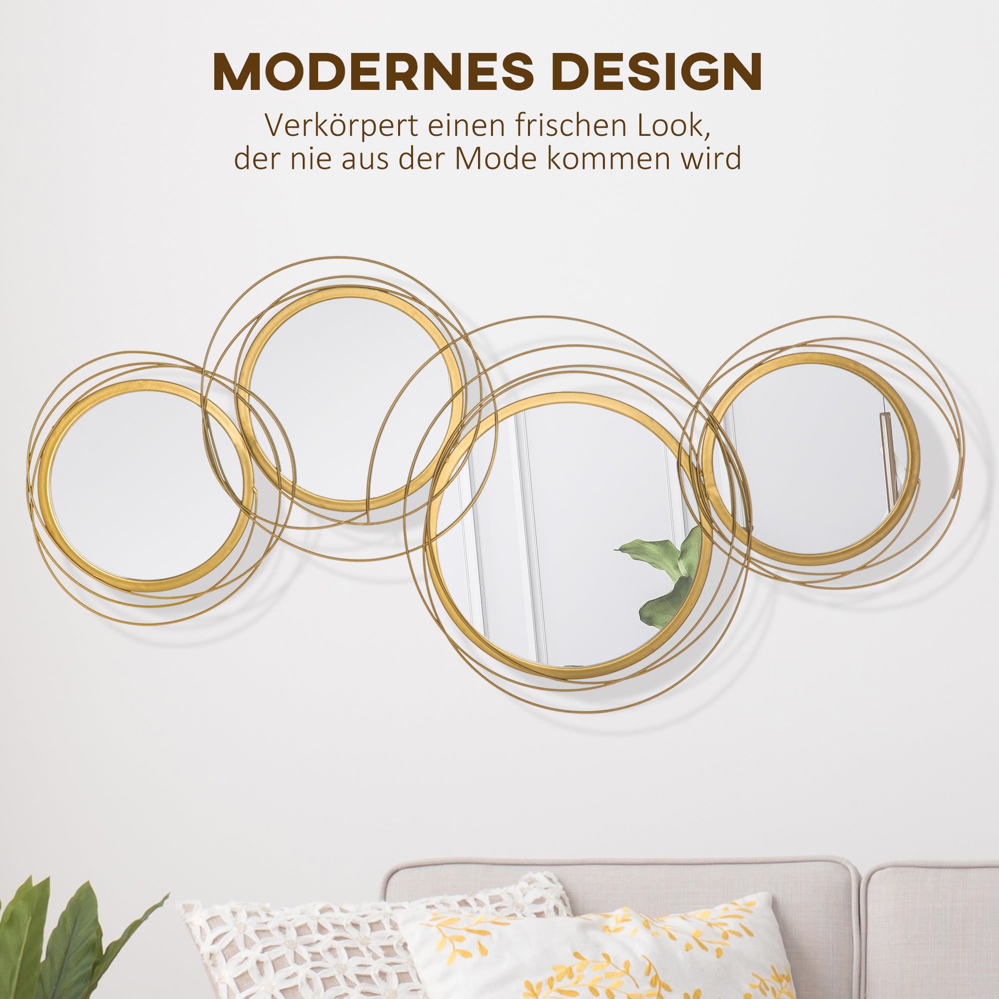 4-Piece Mirror Set for Wall Decor, Wall Decoration with 4 Round Mirrors, Living Room Decor, Wall Mirror, Entryway Mirror, Wall Art for Living Room, Bedroom, Metal, Gold
