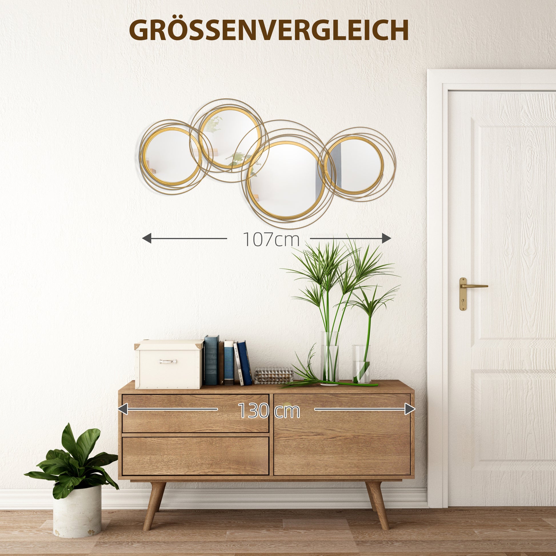 4-Piece Mirror Set for Wall Decor, Wall Decoration with 4 Round Mirrors, Living Room Decor, Wall Mirror, Entryway Mirror, Wall Art for Living Room, Bedroom, Metal, Gold