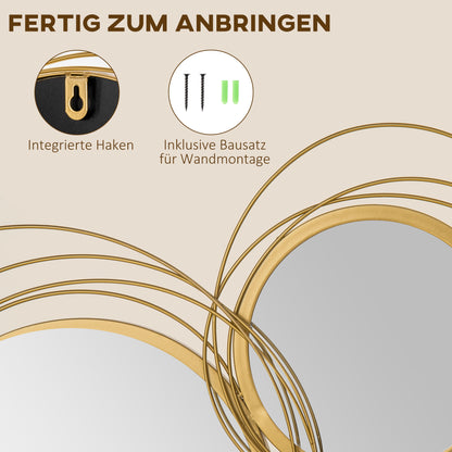 4-Piece Mirror Set for Wall Decor, Wall Decoration with 4 Round Mirrors, Living Room Decor, Wall Mirror, Entryway Mirror, Wall Art for Living Room, Bedroom, Metal, Gold