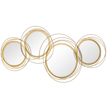 4-Piece Mirror Set for Wall Decor, Wall Decoration with 4 Round Mirrors, Living Room Decor, Wall Mirror, Entryway Mirror, Wall Art for Living Room, Bedroom, Metal, Gold