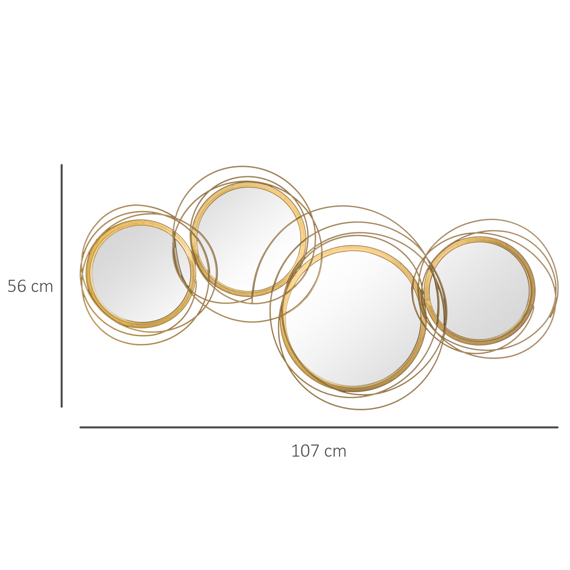 4-Piece Mirror Set for Wall Decor, Wall Decoration with 4 Round Mirrors, Living Room Decor, Wall Mirror, Entryway Mirror, Wall Art for Living Room, Bedroom, Metal, Gold