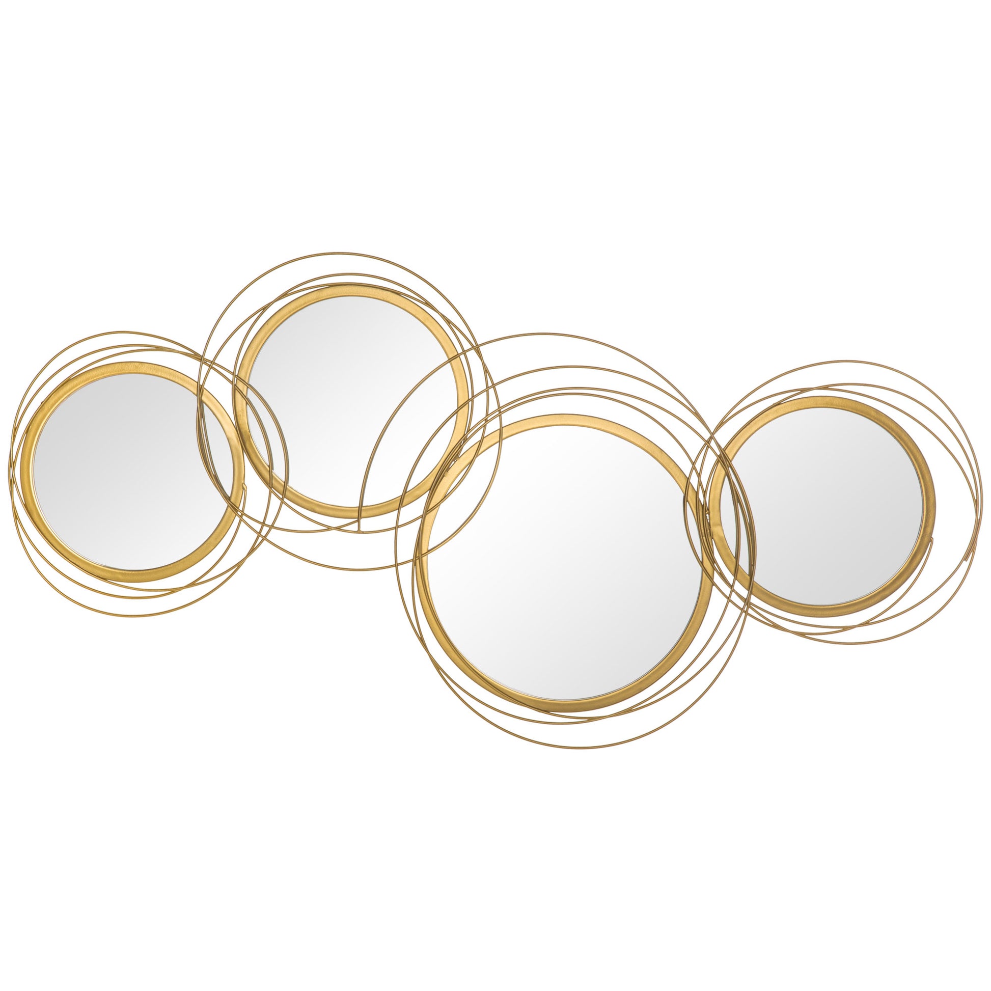 4-Piece Mirror Set for Wall Decor, Wall Decoration with 4 Round Mirrors, Living Room Decor, Wall Mirror, Entryway Mirror, Wall Art for Living Room, Bedroom, Metal, Gold