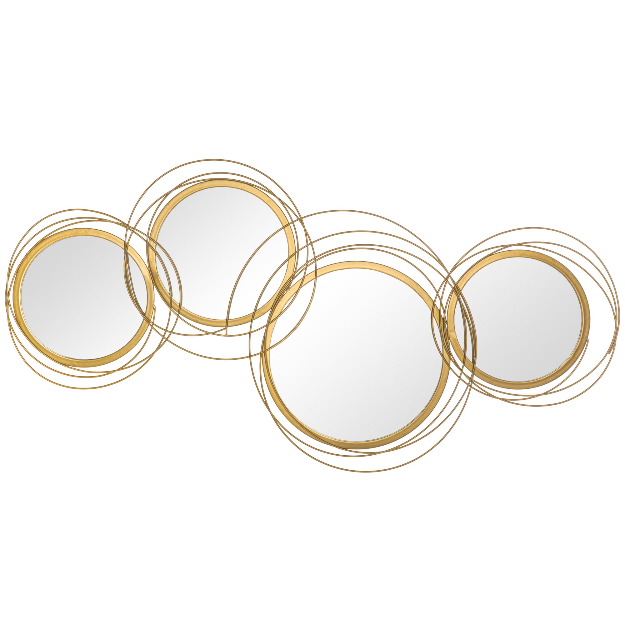 4-Piece Mirror Set for Wall Decor, Wall Decoration with 4 Round Mirrors, Living Room Decor, Wall Mirror, Entryway Mirror, Wall Art for Living Room, Bedroom, Metal, Gold