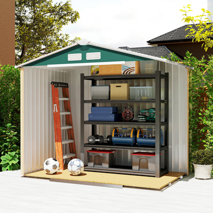 Garden Shed 2.42m² with Reinforcement Base No Floor 213x130x185 cm Outdoor Garden Shed with 2 Sliding Doors and 4 Windows for Tool Storage Dark Green
