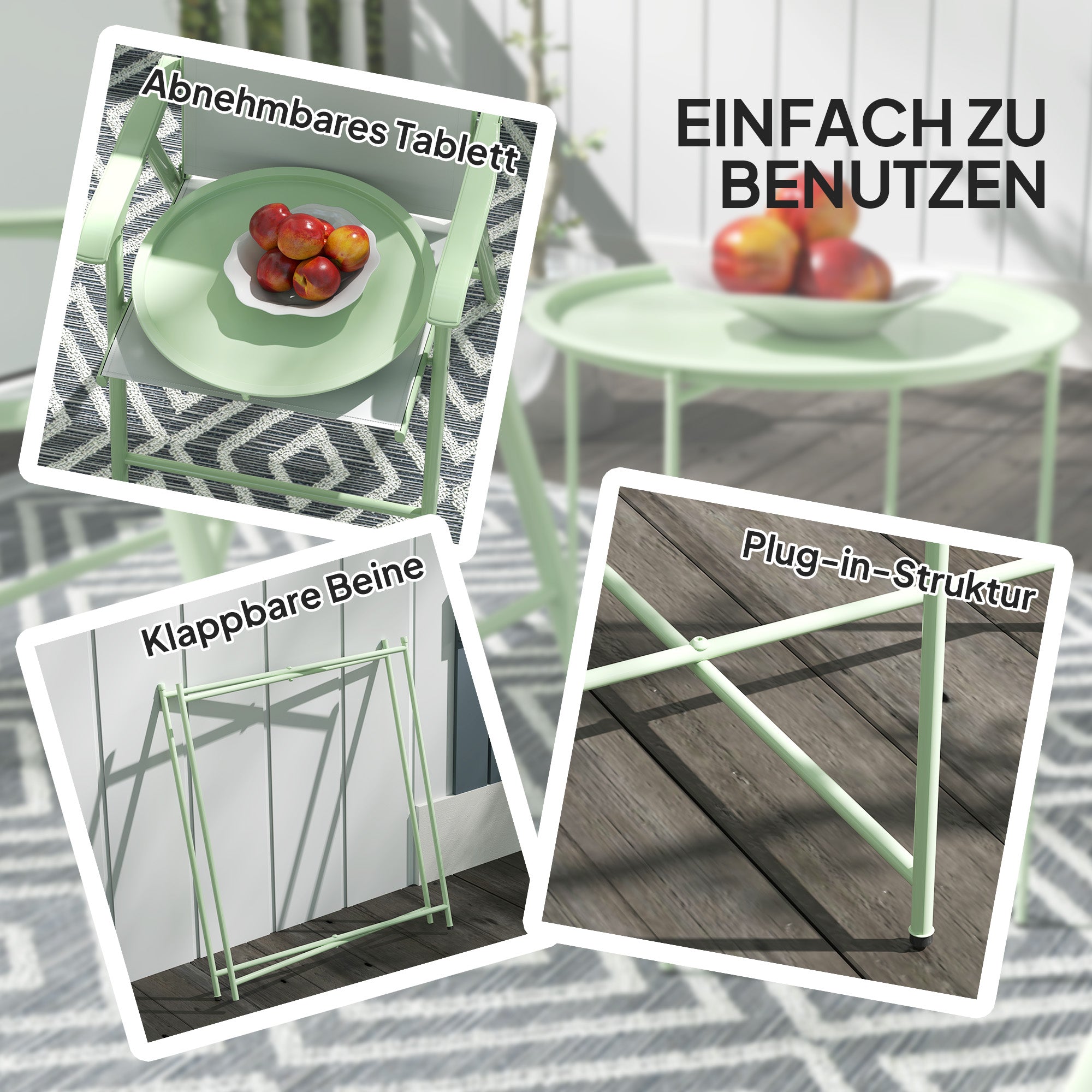 Folding Side Table Garden Table Ø46 x 50 cm Round Weatherproof Balcony Table with Folding Legs Camping Table Folding Coffee Table for Living Room Office Outdoor Indoor Green