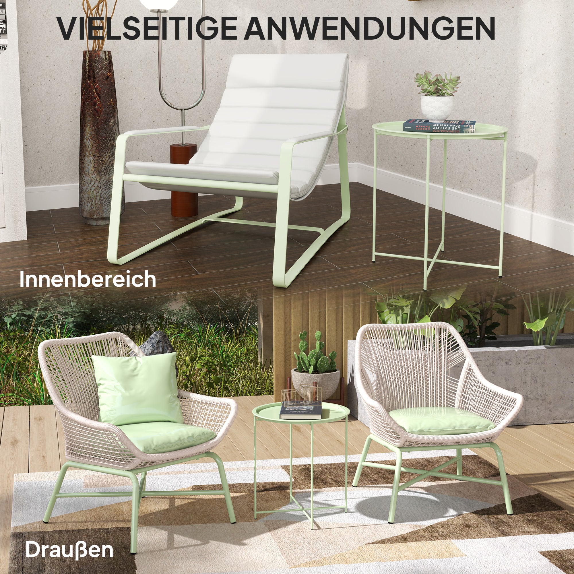 Folding Side Table Garden Table Ø46 x 50 cm Round Weatherproof Balcony Table with Folding Legs Camping Table Folding Coffee Table for Living Room Office Outdoor Indoor Green