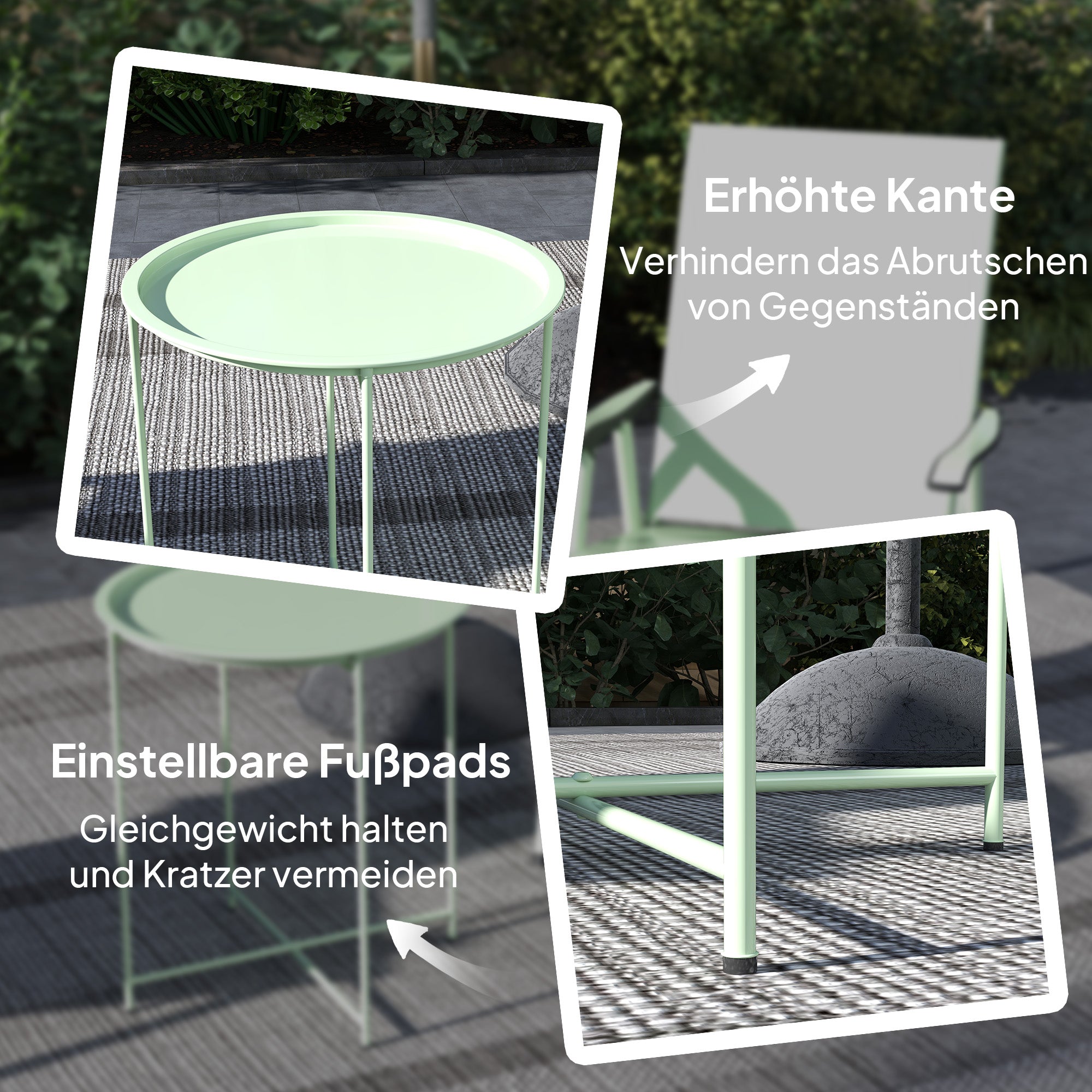 Folding Side Table Garden Table Ø46 x 50 cm Round Weatherproof Balcony Table with Folding Legs Camping Table Folding Coffee Table for Living Room Office Outdoor Indoor Green