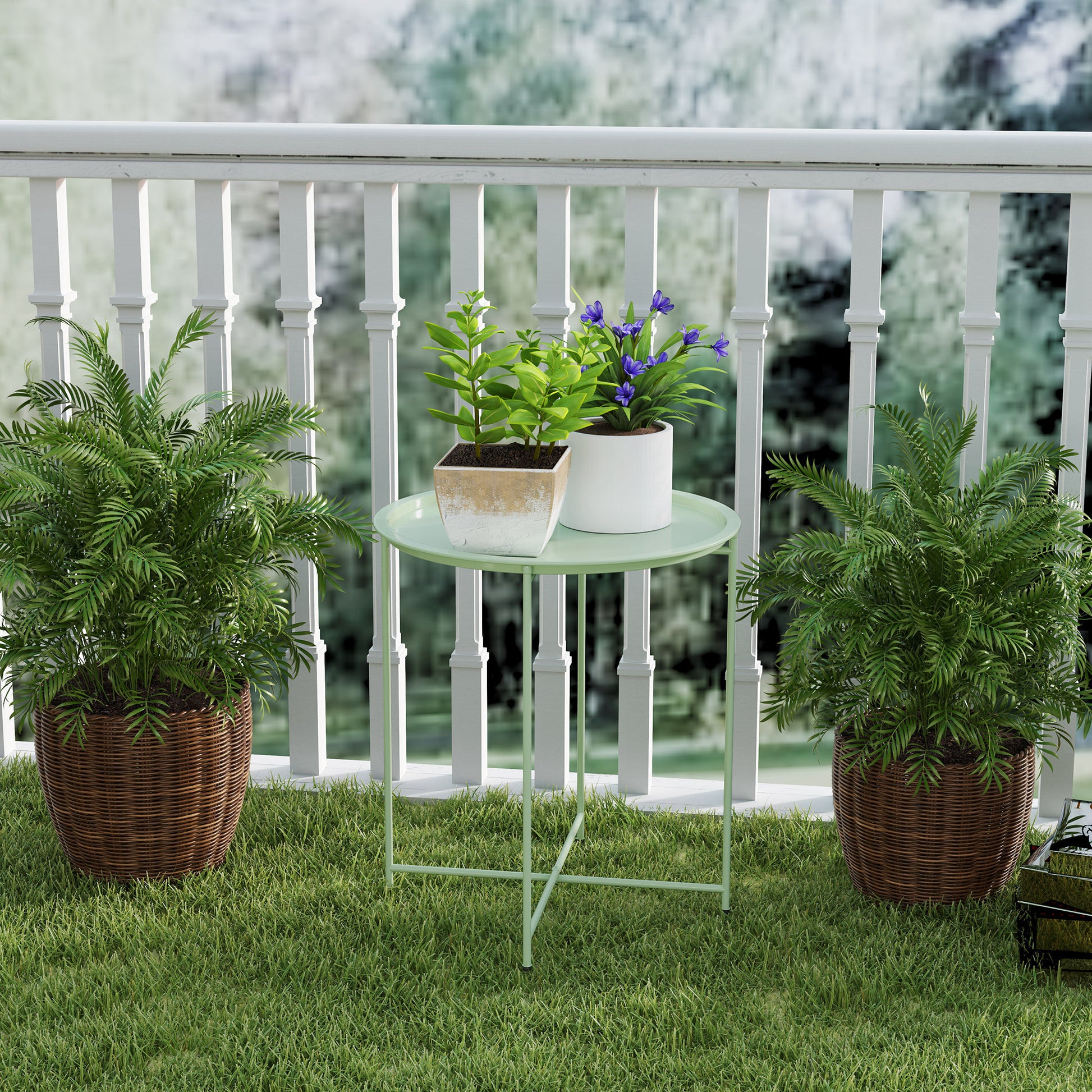 Folding Side Table Garden Table Ø46 x 50 cm Round Weatherproof Balcony Table with Folding Legs Camping Table Folding Coffee Table for Living Room Office Outdoor Indoor Green
