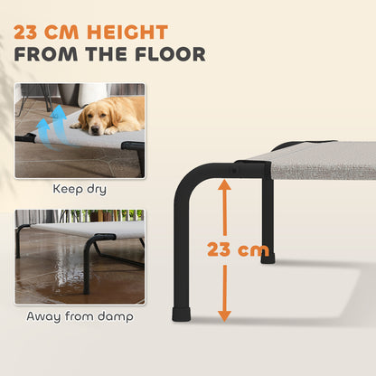 Outdoor Dog Lounger — Elevated Bed for Large Dogs, Cooling Pet Cot with Steel Frame and Breathable Mesh, Portable for Outdoors & Camping — 60 x 37 x 9 in (152 x 94 x 23 cm), Beige