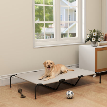 Outdoor Dog Lounger — Elevated Bed for Large Dogs, Cooling Pet Cot with Steel Frame and Breathable Mesh, Portable for Outdoors & Camping — 60 x 37 x 9 in (152 x 94 x 23 cm), Beige