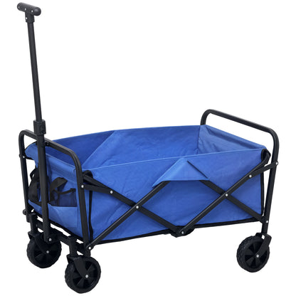 Beach Cart with Wheels Folding Garden Cart with Adjustable Telescopic Handle 2 Storage Bags Load 100 kg All Terrain Transport Cart for Garden Camping Shopping Blue