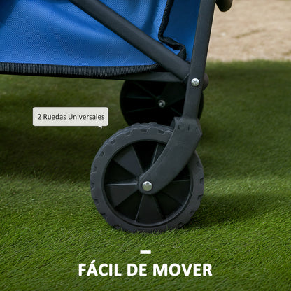 Beach Cart with Wheels Folding Garden Cart with Adjustable Telescopic Handle 2 Storage Bags Load 100 kg All Terrain Transport Cart for Garden Camping Shopping Blue