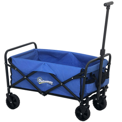 Beach Cart with Wheels Folding Garden Cart with Adjustable Telescopic Handle 2 Storage Bags Load 100 kg All Terrain Transport Cart for Garden Camping Shopping Blue