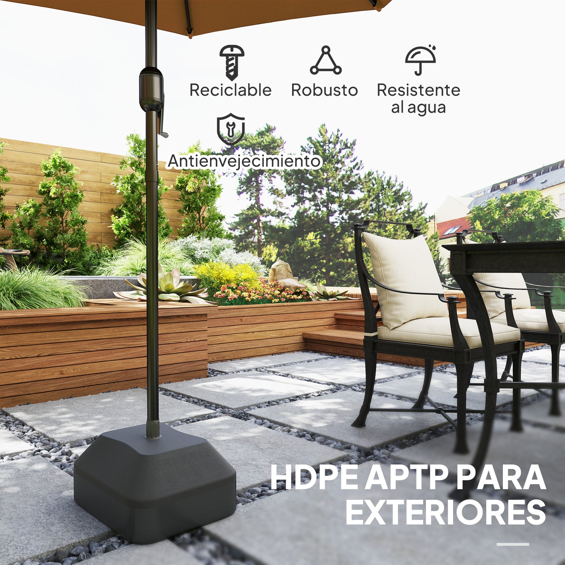 Umbrella Base Stand Anchor Weighted with 20L Water or 24kg Sand for Garden Patio Terrace Black