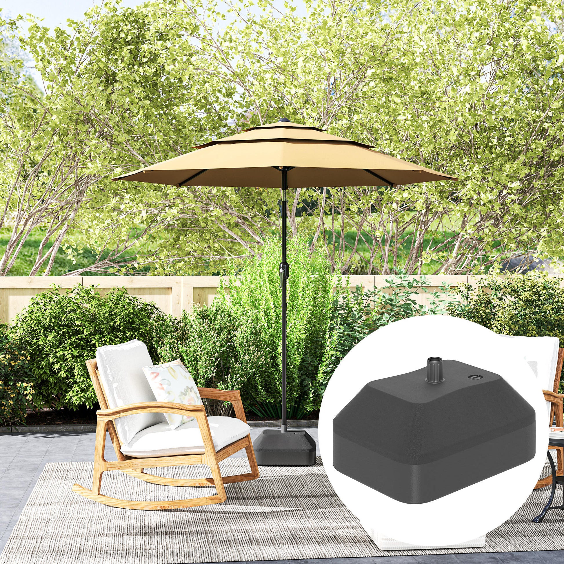 Umbrella Base Stand Anchor Weighted with 20L Water or 24kg Sand for Garden Patio Terrace Black