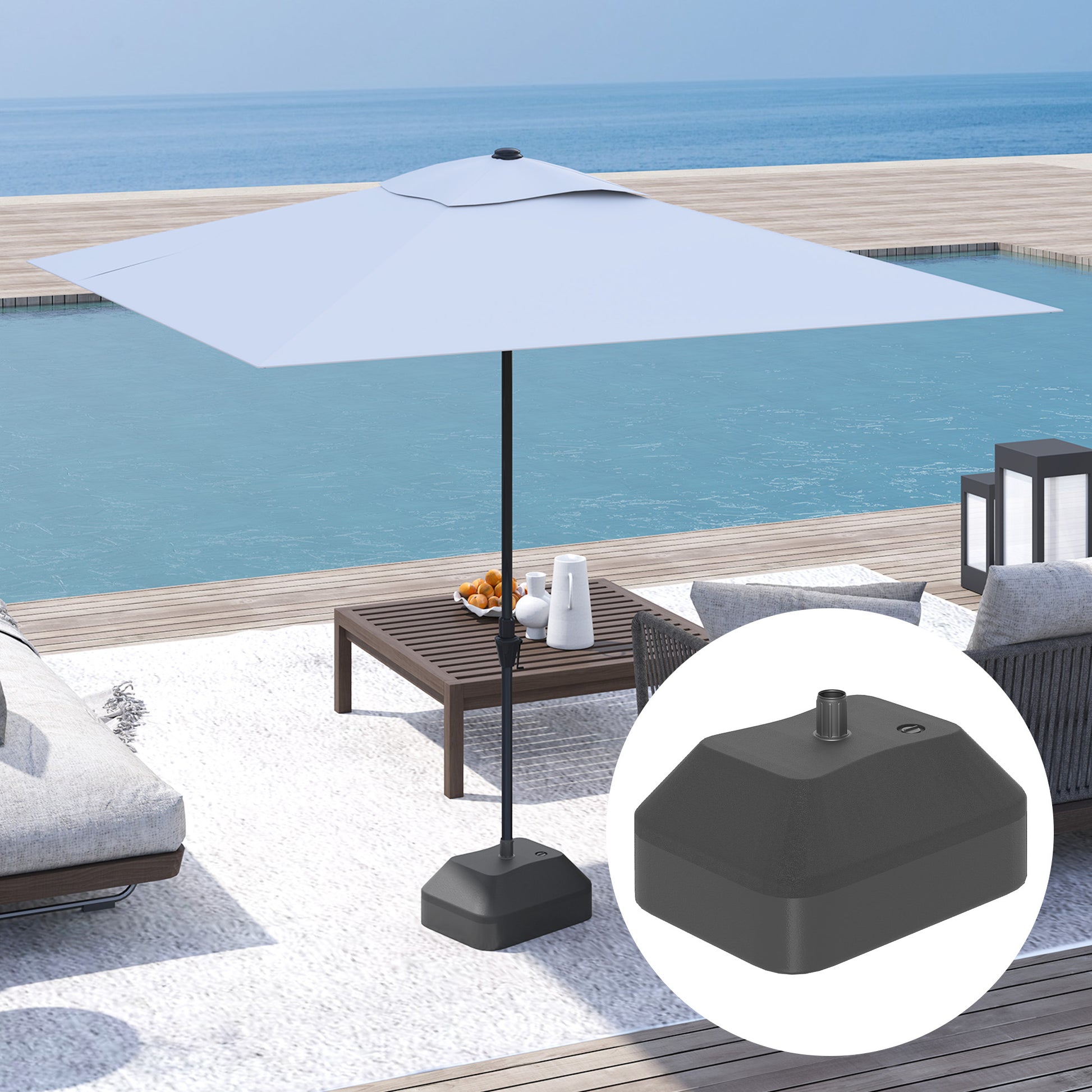 Umbrella Base Stand Anchor Weighted with 20L Water or 24kg Sand for Garden Patio Terrace Black