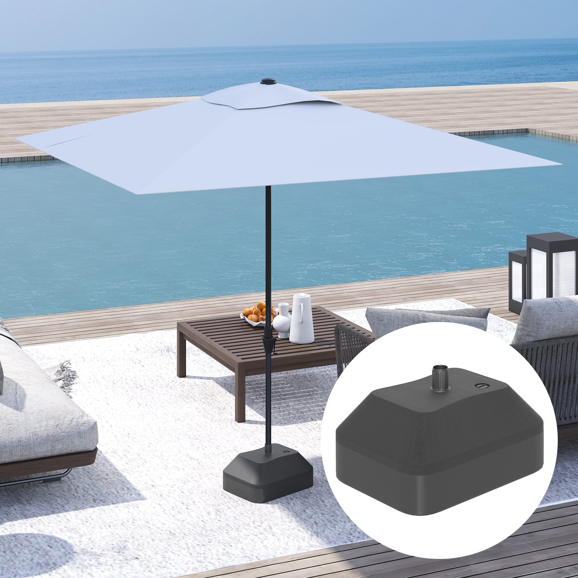 Umbrella Base Stand Anchor Weighted with 20L Water or 24kg Sand for Garden Patio Terrace Black