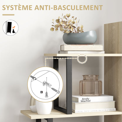 Industrial Style Stepped Bookcase Room Divider with 5 Shelves 102 x 30 x 160 cm Oak