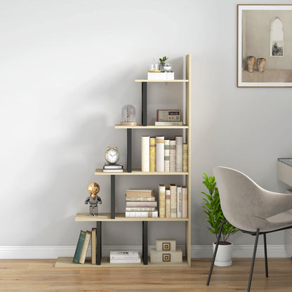 Industrial Style Stepped Bookcase Room Divider with 5 Shelves 102 x 30 x 160 cm Oak