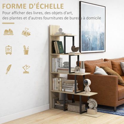 Industrial Style Stepped Bookcase Room Divider with 5 Shelves 102 x 30 x 160 cm Oak