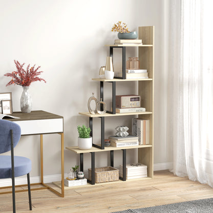 Industrial Style Stepped Bookcase Room Divider with 5 Shelves 102 x 30 x 160 cm Oak