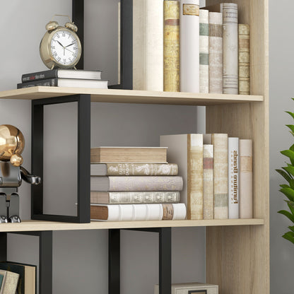 Industrial Style Stepped Bookcase Room Divider with 5 Shelves 102 x 30 x 160 cm Oak