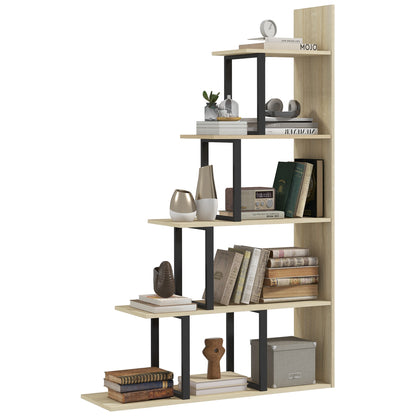 Industrial Style Stepped Bookcase Room Divider with 5 Shelves 102 x 30 x 160 cm Oak