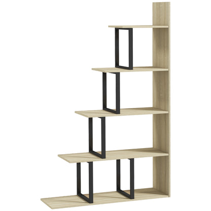 Industrial Style Stepped Bookcase Room Divider with 5 Shelves 102 x 30 x 160 cm Oak