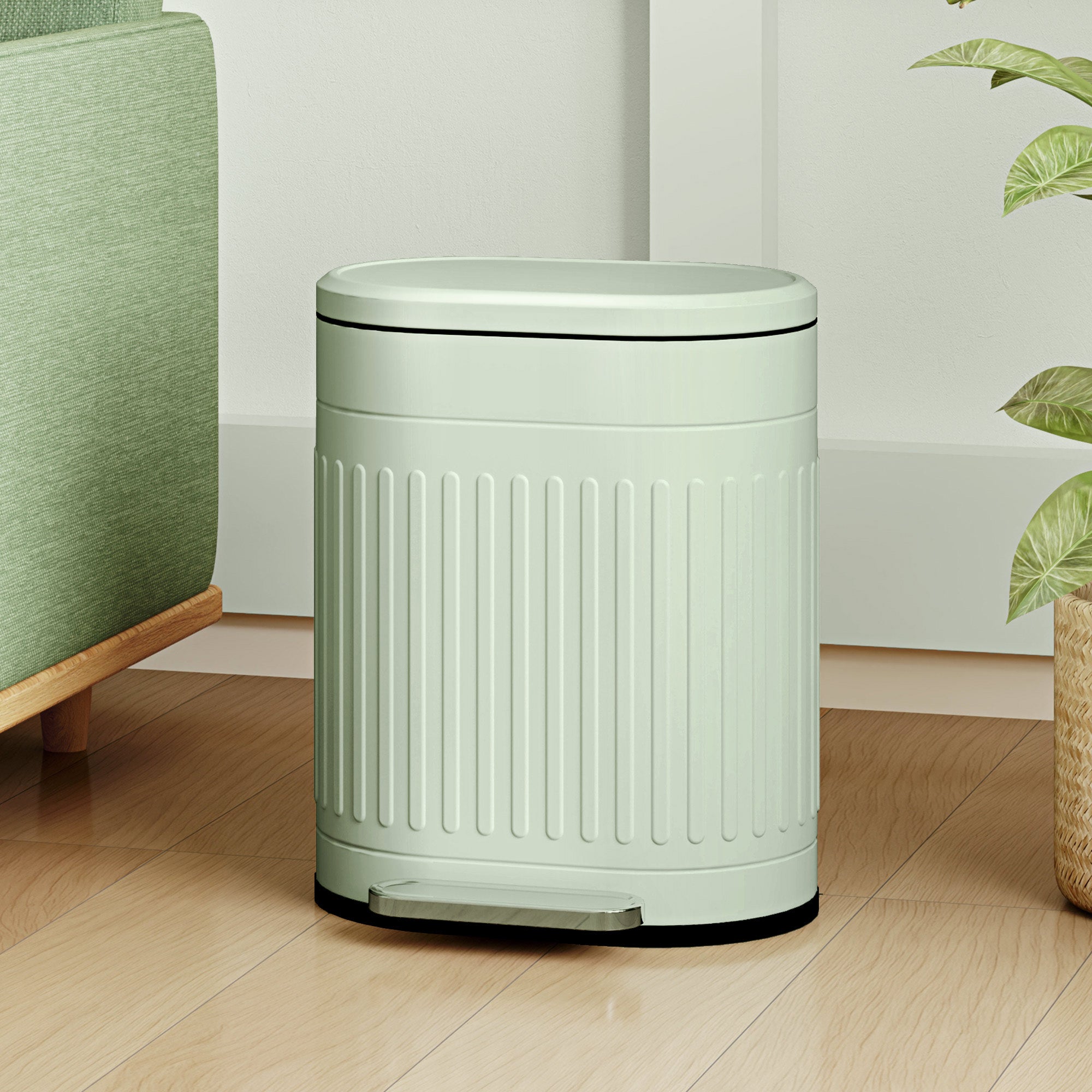20 L Step Trash Can with Lid & Foot Pedal — Removable Inner Bin, Soft-Close — Green, 36.5 x 31.2 x 45 cm