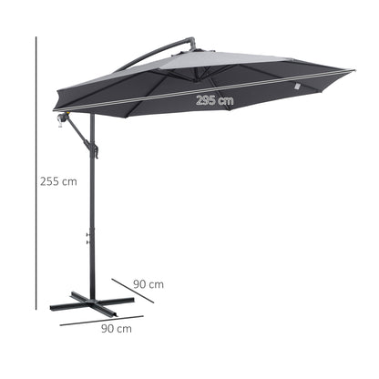 3m diameter foldable octagonal cantilever garden parasol with cross base in gray