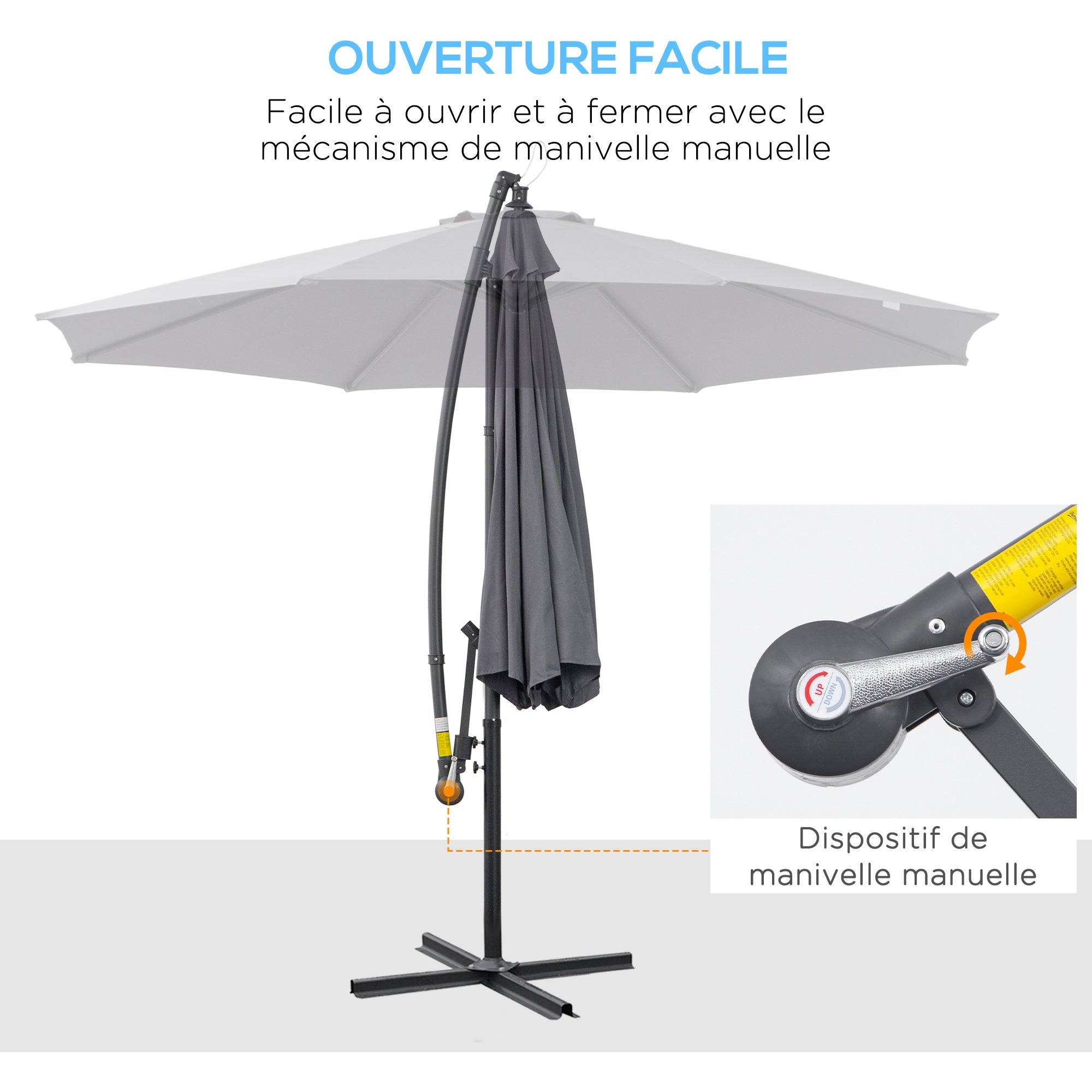 3m diameter foldable octagonal cantilever garden parasol with cross base in gray