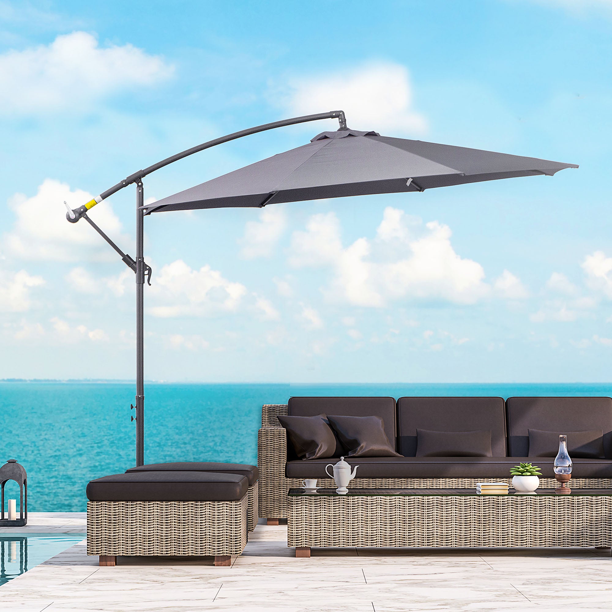 3m diameter foldable octagonal cantilever garden parasol with cross base in gray