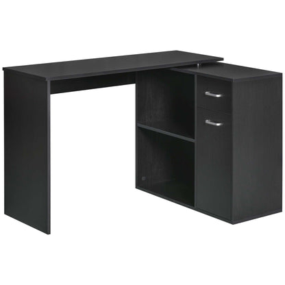 Corner Desk for Study and Office with 2 Drawers and 2 Shelves, Modern Wooden Desk, 117x82x74 cm, Black