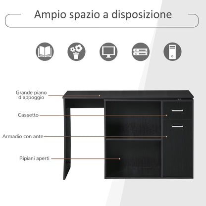 Corner Desk for Study and Office with 2 Drawers and 2 Shelves, Modern Wooden Desk, 117x82x74 cm, Black