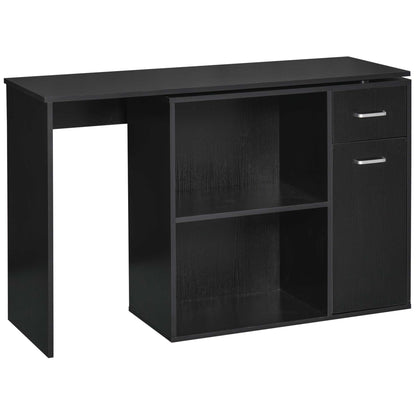 Corner Desk for Study and Office with 2 Drawers and 2 Shelves, Modern Wooden Desk, 117x82x74 cm, Black