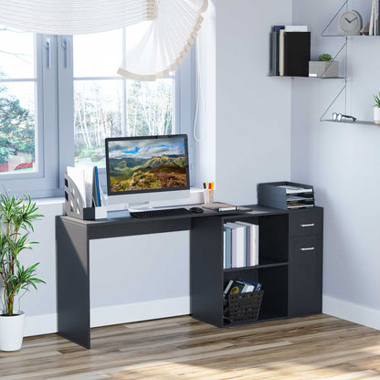 Corner Desk for Study and Office with 2 Drawers and 2 Shelves, Modern Wooden Desk, 117x82x74 cm, Black
