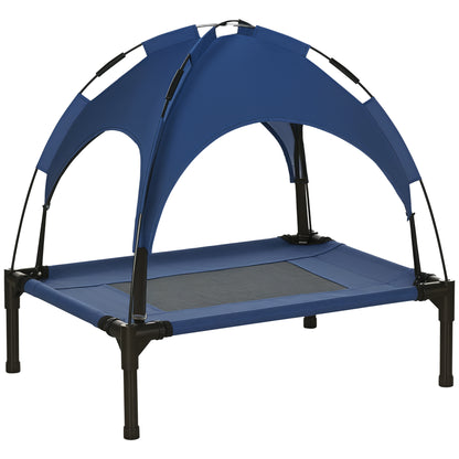 Raised Dog Bed with Canopy, Pet Bed, Dog Lounger outdoor with Roof, Breathable, Taft Fabric for Camping Dark Blue 61 x 46 x 62 cm