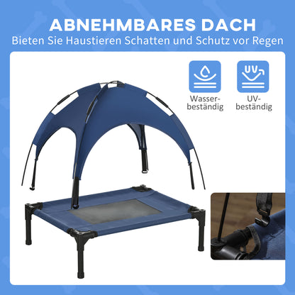 Raised Dog Bed with Canopy, Pet Bed, Dog Lounger outdoor with Roof, Breathable, Taft Fabric for Camping Dark Blue 61 x 46 x 62 cm