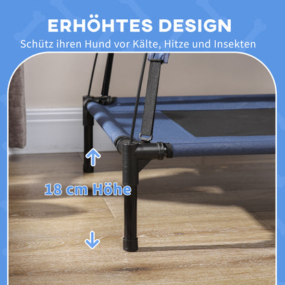 Raised Dog Bed with Canopy, Pet Bed, Dog Lounger outdoor with Roof, Breathable, Taft Fabric for Camping Dark Blue 61 x 46 x 62 cm