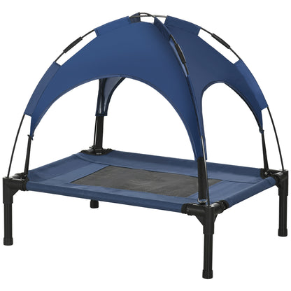 Raised Dog Bed with Canopy, Pet Bed, Dog Lounger outdoor with Roof, Breathable, Taft Fabric for Camping Dark Blue 61 x 46 x 62 cm