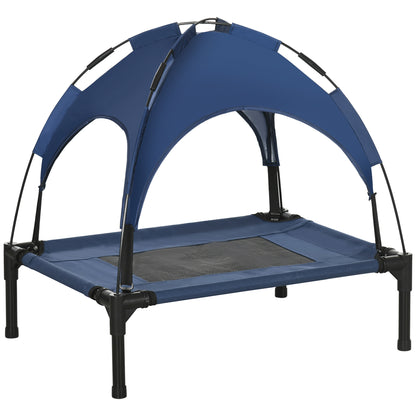 Raised Dog Bed with Canopy, Pet Bed, Dog Lounger outdoor with Roof, Breathable, Taft Fabric for Camping Dark Blue 61 x 46 x 62 cm