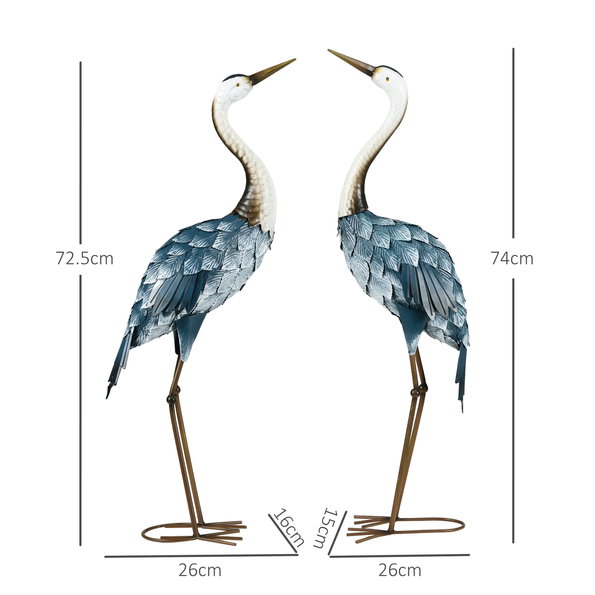 2-Piece Garden Statue Cranes, 72.5/74 cm Garden Figure, Weather-Resistant Outdoor Ornament, Sculpture, Garden Decor for Balcony, Terrace