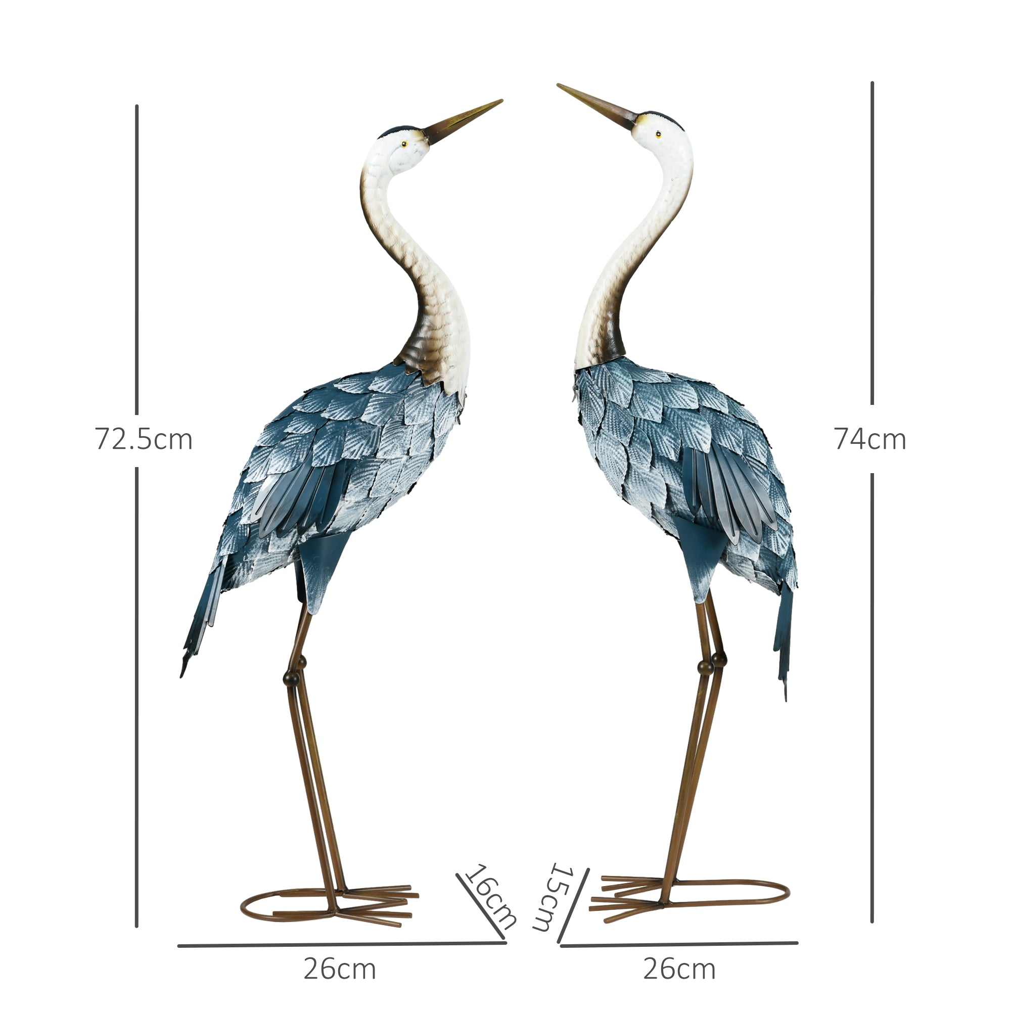 2-Piece Garden Statue Cranes, 72.5/74 cm Garden Figure, Weather-Resistant Outdoor Ornament, Sculpture, Garden Decor for Balcony, Terrace