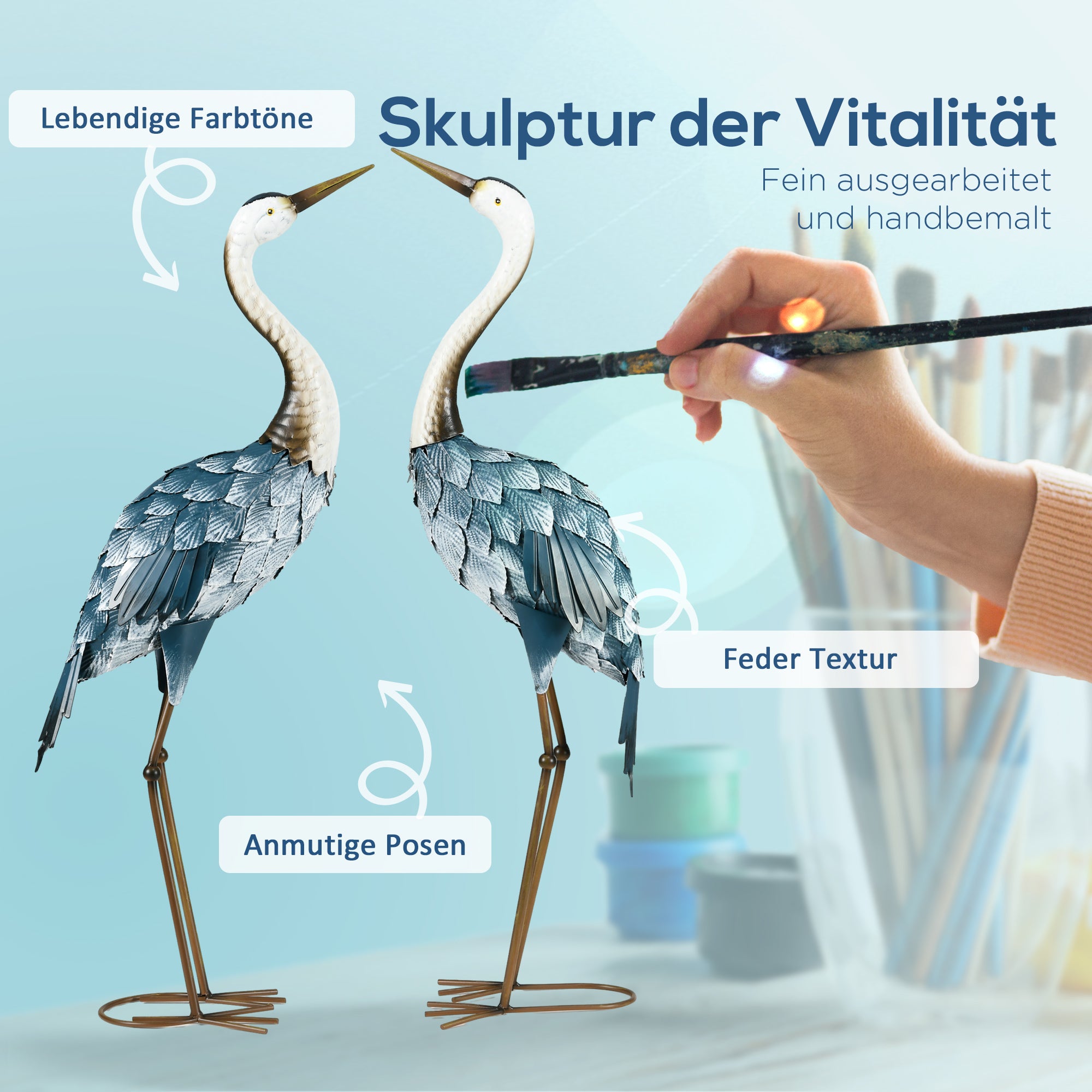 2-Piece Garden Statue Cranes, 72.5/74 cm Garden Figure, Weather-Resistant Outdoor Ornament, Sculpture, Garden Decor for Balcony, Terrace