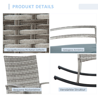 Swing Chair Rocking Chair Garden Chair with Cushion, Polyrattan+Metal, Gray, 66 x 88 x 98 cm
