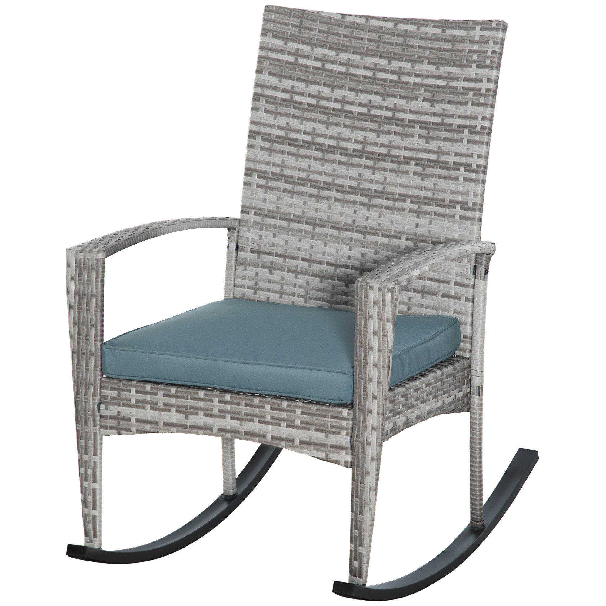 Swing Chair Rocking Chair Garden Chair with Cushion, Polyrattan+Metal, Gray, 66 x 88 x 98 cm